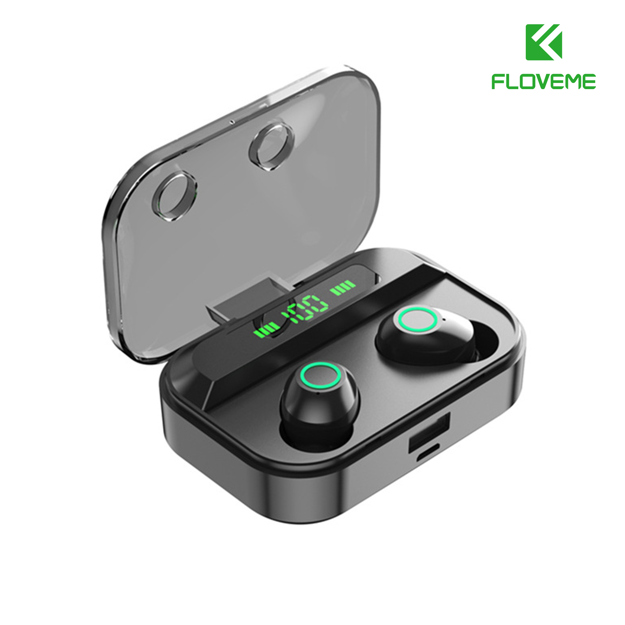 Tai nghe không dây FLOVEME TG02 TWS 5.0 Bluetooth chống nước -  Âm thanh Hifi - Hiện thị pin điện tử Âm thanh nổi - Hàng chính hãng