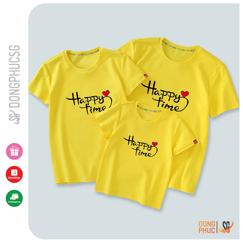 Áo gia đình Happy time Đồng phục gia đình 3/4/5 người đi biển giá rẻ Thun cotton Màu vàng GD315VD