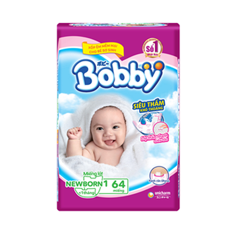 [Tặng 1 khăn ướt Bobby 100 miếng] Combo Miếng lót Bobby Fresh Newborn 1-64 + Tã Dán siêu thấm Bobby XS42