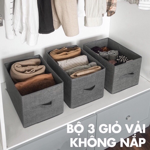 Sét 3 giỏ đựng quần áo Việt Nam phong cách Nhật size max (Storage Box) - Ghi