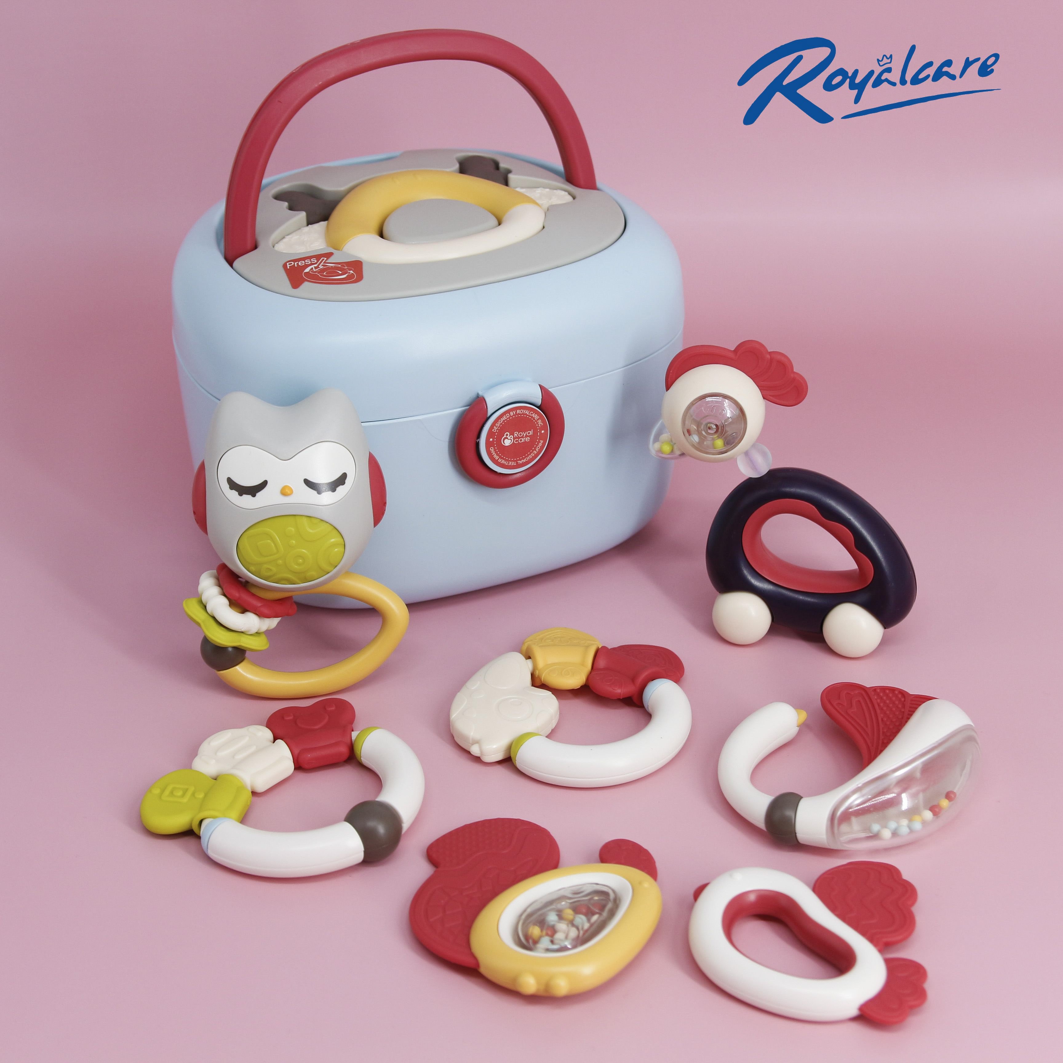Đồ chơi xúc xắc gặm nướu 8 món có hộp đựng RoyalCare 822-493-S8 màu sắc đáng yêu,âm thanh vui tai, thich thú