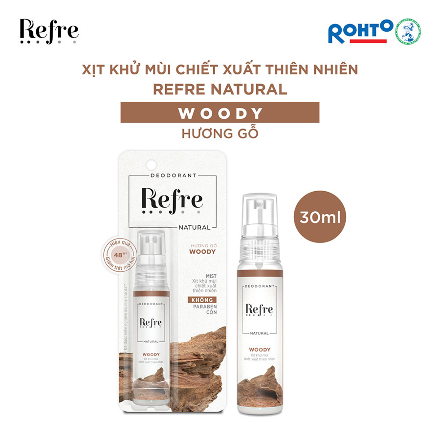 Xịt Khử Mùi Chiết Xuất Thiên Nhiên Refre Natural Woody – Hương Gỗ 30ml