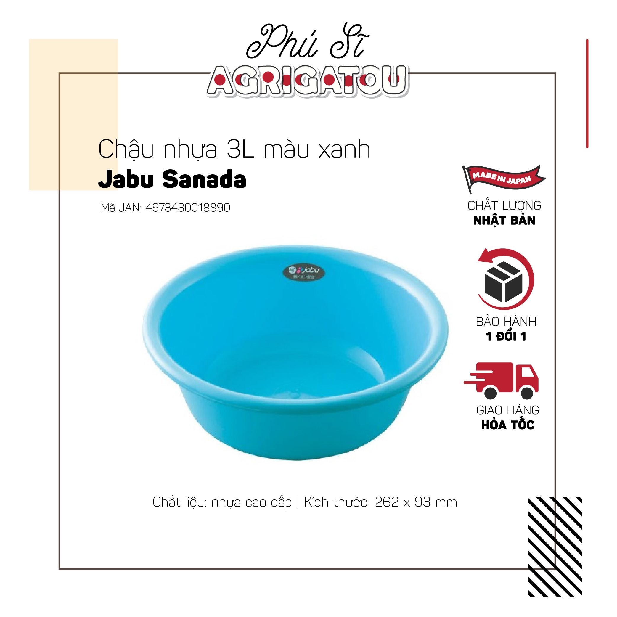 Chậu nhựa 3L màu xanh Jabu Sanada