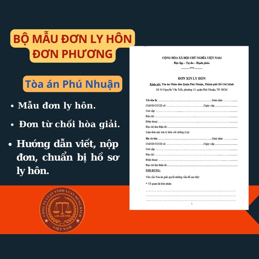 Mẫu đơn ly hôn đơn phương Tòa án quận Phú Nhuận + tài liệu hướng dẫn chi tiết
