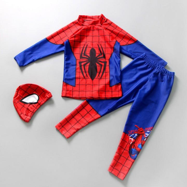 Bộ đồ bơi dài tay siêu nhân người nhện kèm nón bơi - Đồ bơi bé trai DBBT70