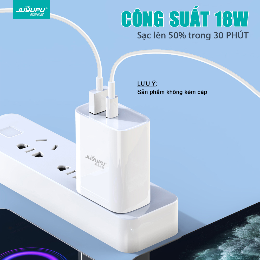 Củ sạc JUYUPU U01CT sạc nhanh PD QC3.0 công suất 18W 2 cổng ra Type C USB cốc sạc điện thoại dành cho iPhone Samsung OPPO VIVO HUAWEI XIAOMI - HÀNG CHÍNH HÃNG