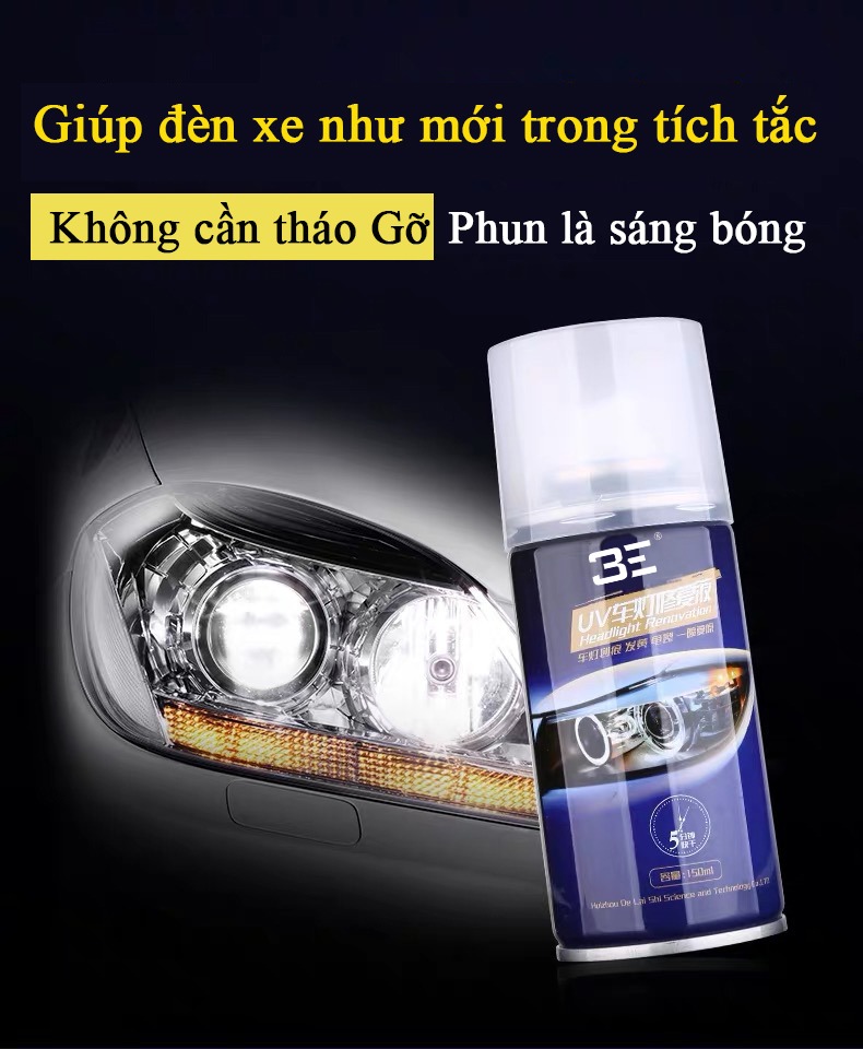 Bình Xịt Đánh Bóng Và Phục Hồi Đèn Pha Ôtô  450ml, Phục Hồi Nguyên Trạng Trong Suốt, Vệ Sinh, Dưỡng Sáng Đèn Pha oto