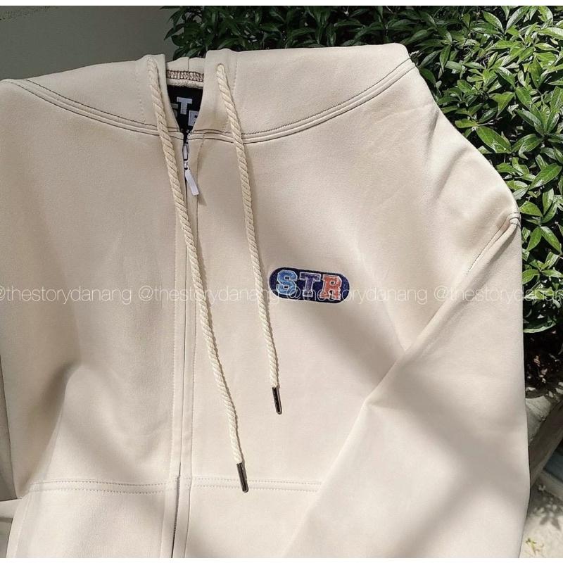 Áo khoác hoodie form rộng có khoá kéo tay phồng, áo khoác chống nắng nỉ ngoại STR