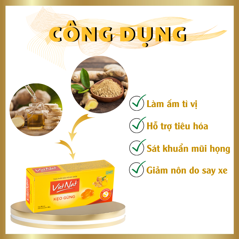 Kẹo ngậm gừng Vietnat hỗ trợ tiêu hóa giảm cảm cúm - 30 viên/ hộp