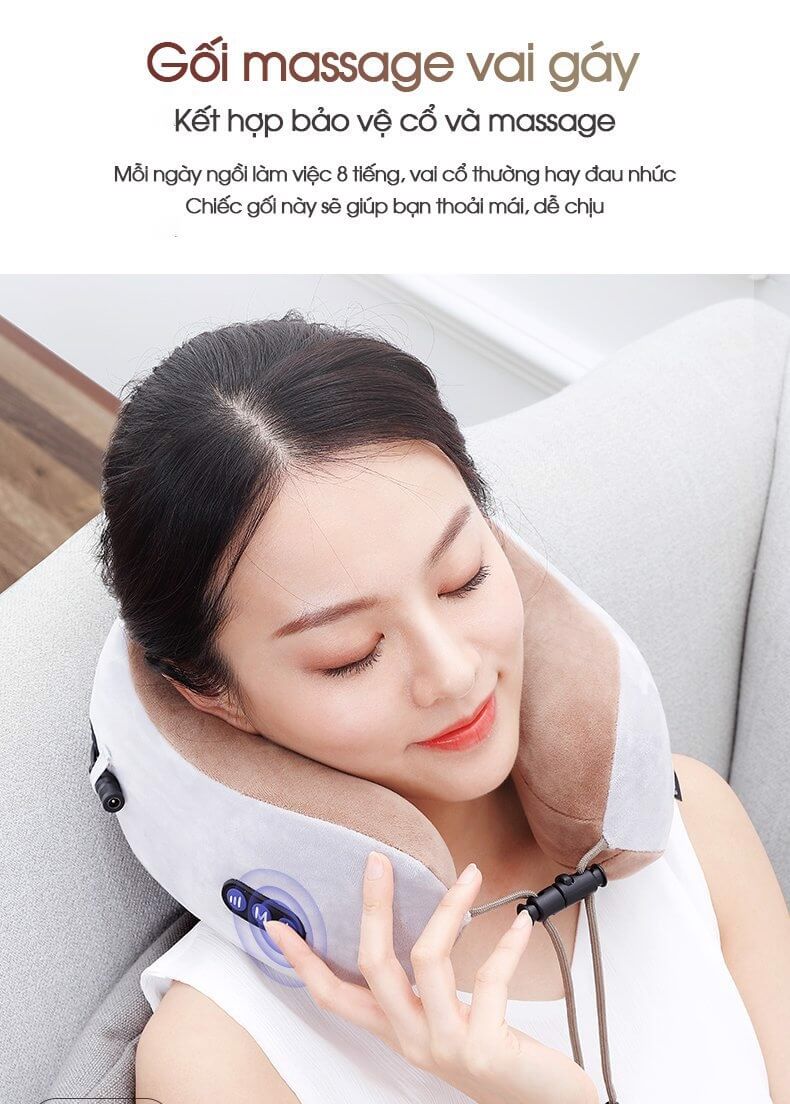 GỐI MASSAGE VÒNG CỔ CHỮ U ĐA NĂNG { giúp giảm đau mỏi cổ , giải tỏa mệt mỏi } - Hàng chính hãng  - Giao màu ngẫu nhiên