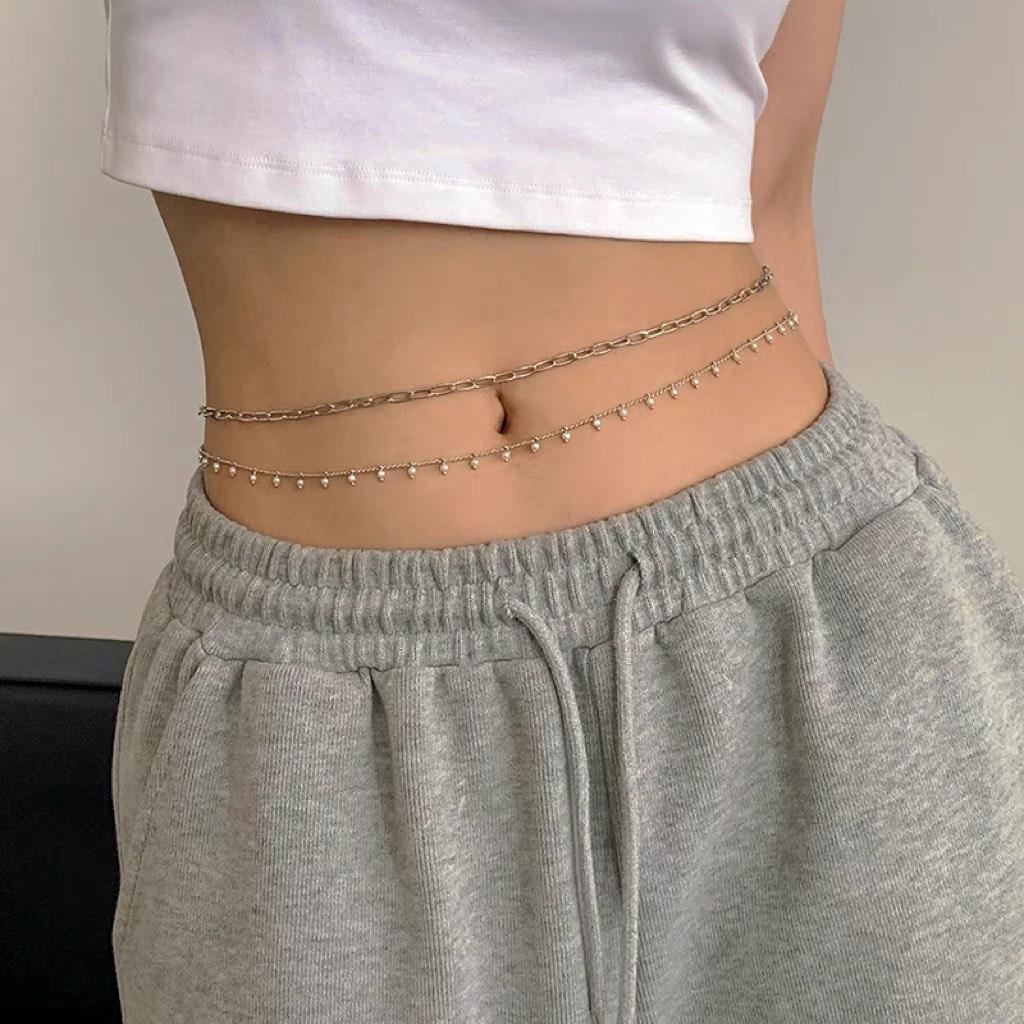 Chain xích thắt eo 2 tầng mặc phối áo croptop, bikini Xích thắt eo diện đồ hở bụng