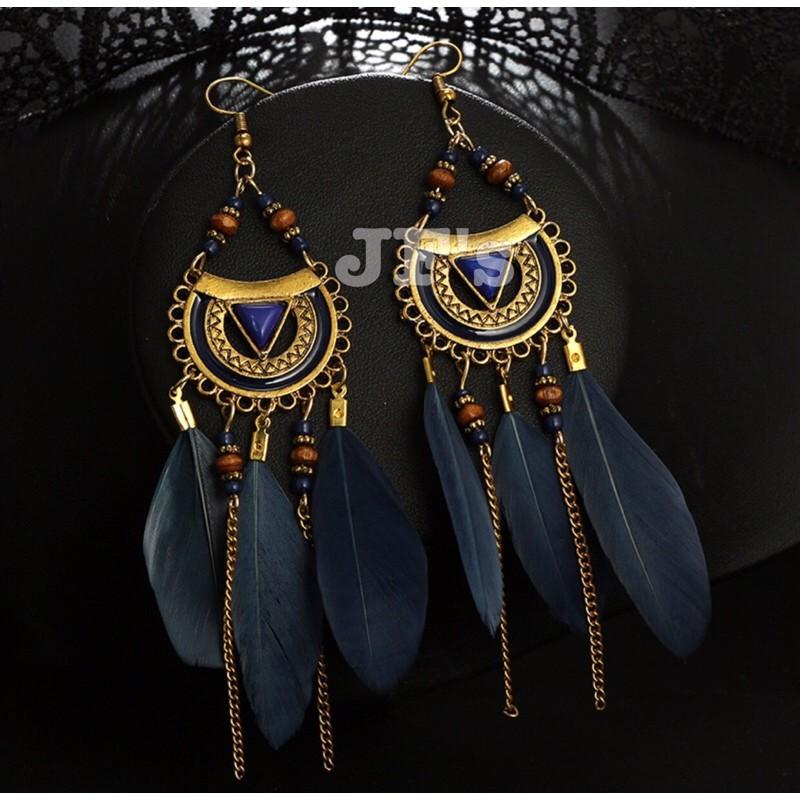 19H05 Hoa tai thả lông vũ, hoa tai cho nữ phong cách thời trang bohemian JF's