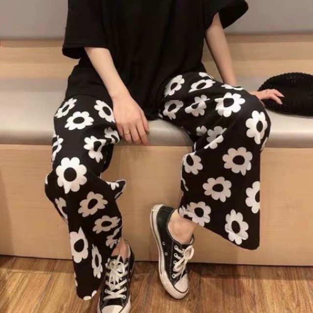 Quần dài nữ chất thun da cá họa tiết in hình bông cúc, con vịt, loang màu cực đẹp mặc mùa hè thoải mái