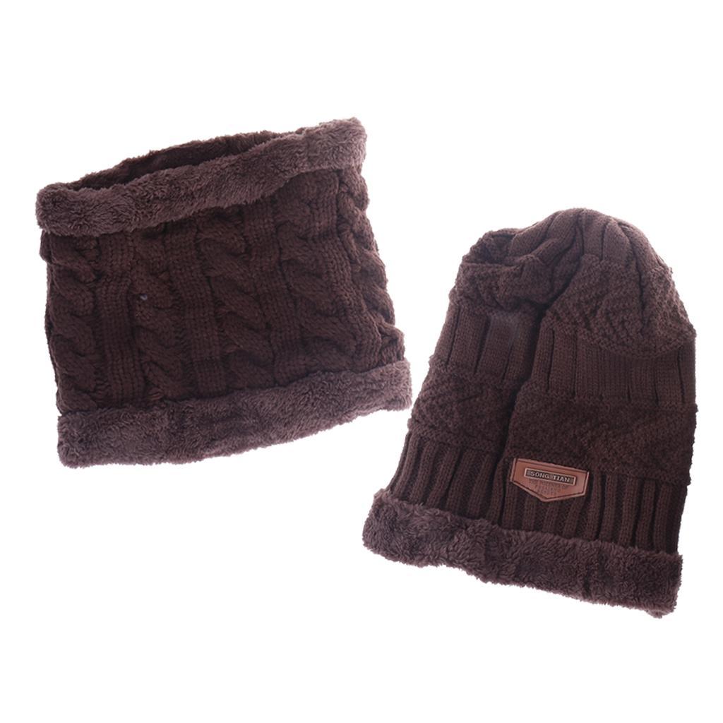 Women Mens Thick Warm Fleece Soft Winter Beanie Hat Scarf Skull Cap Set