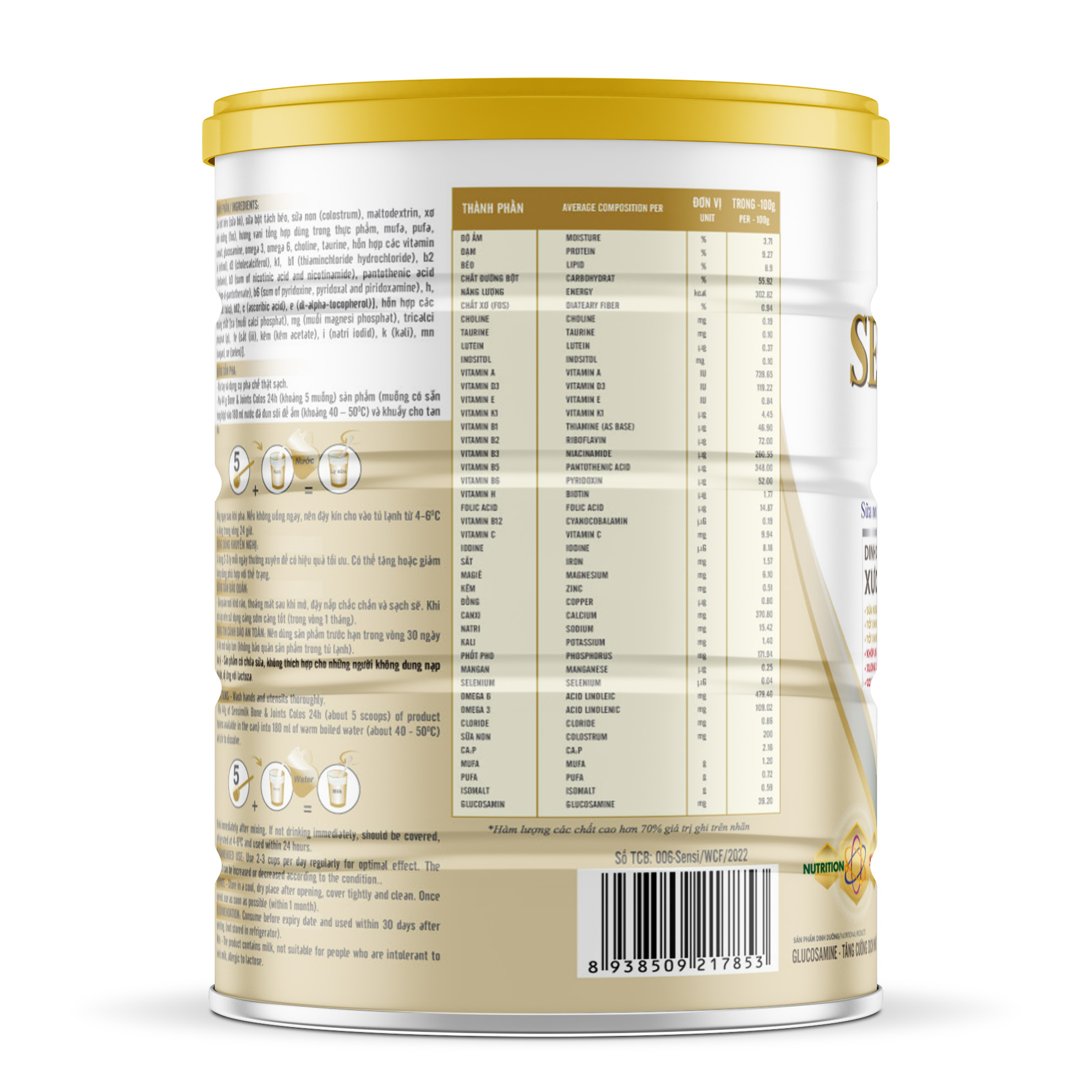 Sữa non Wincofood SENSIMILK BONE & JOINTS - Hỗ trợ cơ - xương - khớp cho người lớn giúp cơ thể khỏe mạnh