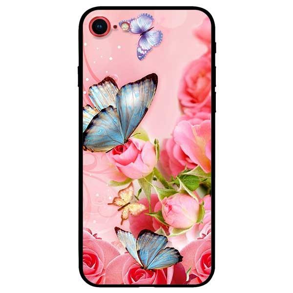 Ốp lưng dành cho iPhone 7 / iPhone 8 - iPhone Se 2020 - 7 Plus / 8 Plus mẫu Bướm Xanh Và Hoa Hồng