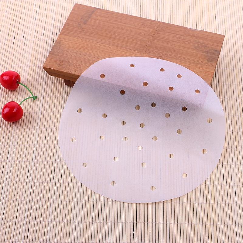 100 Tờ Giấy Nến Đục Lỗ, Giấy Nến Tròn Lót Xửng Hấp Bánh Bao, Nồi Chiên Không Dầu