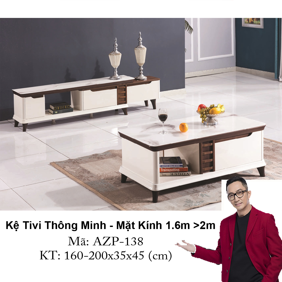 Kệ Tivi Mặt Kính Thông Minh Kéo Dài AZP-TV138 / Dòng Cao Cấp