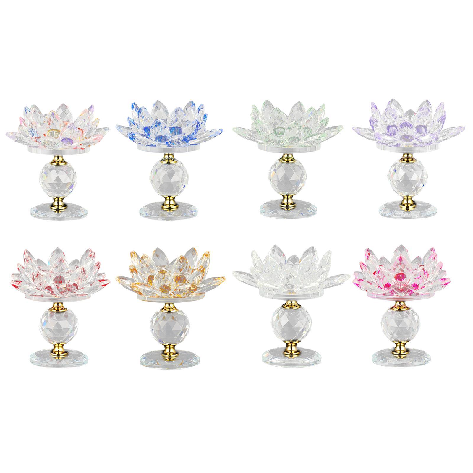 Glass Lotus Flower Tea Light Candle Holder Votive Candle Stand with Glass Base, Tealight Candlestick for Table Centerpiece Decor