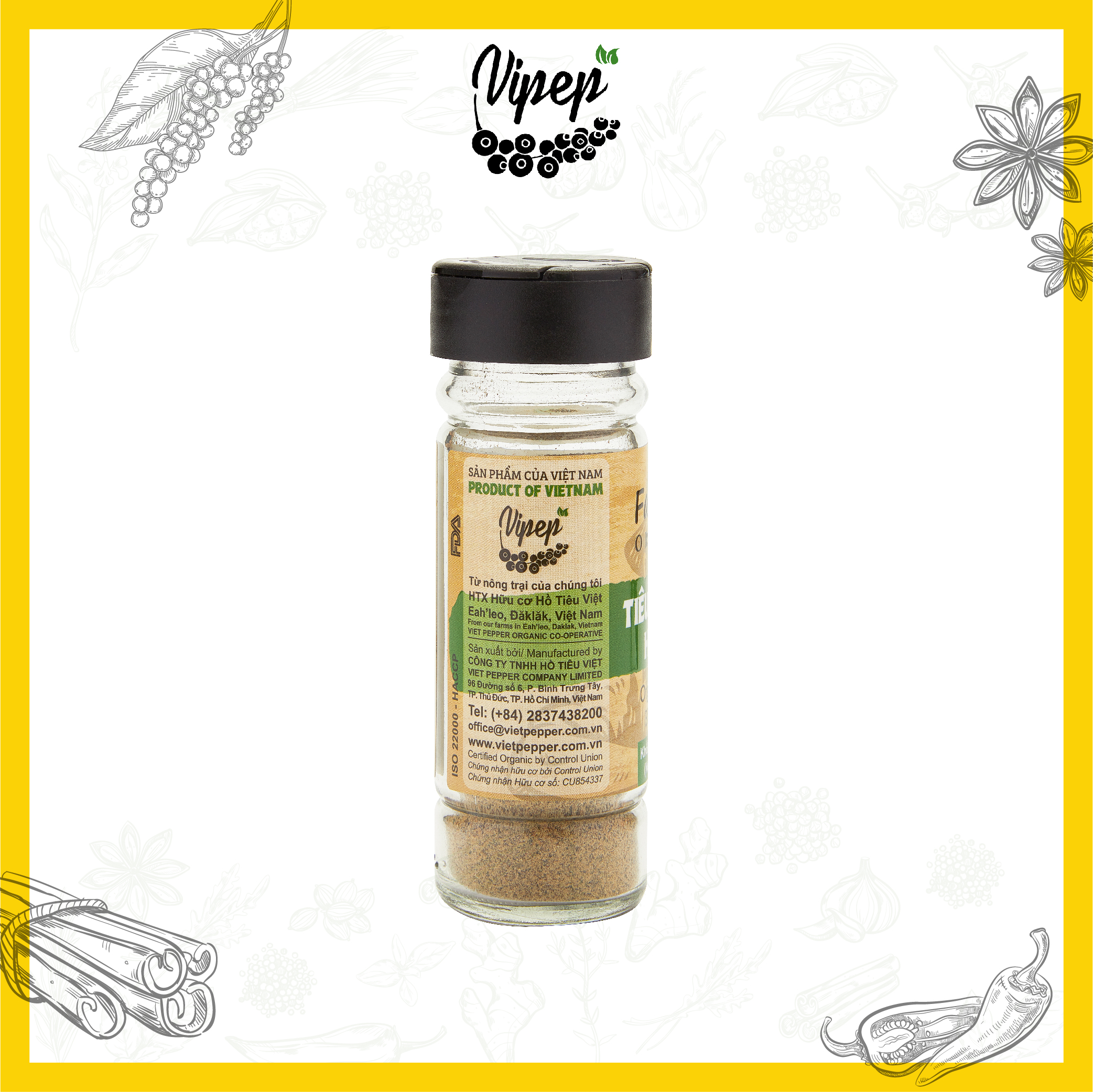 Tiêu Đen Xay Farmers' Organic Hũ Thủy Tinh Vipep 50g - Gia vị Vipep