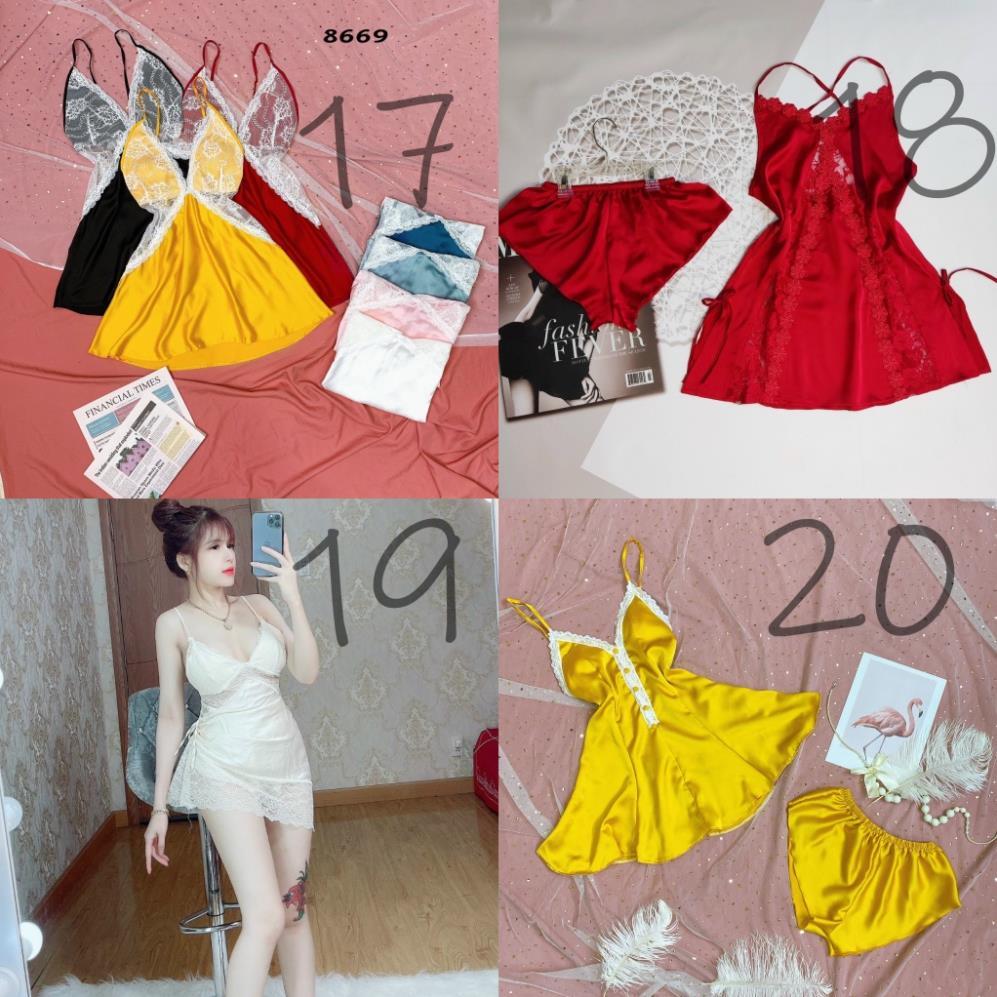 Váy Ngủ Sexy Gợi Cảm ️̉ ️ Váy ngủ 2 dây Linqu chất satin mặc ngủ mát freesize