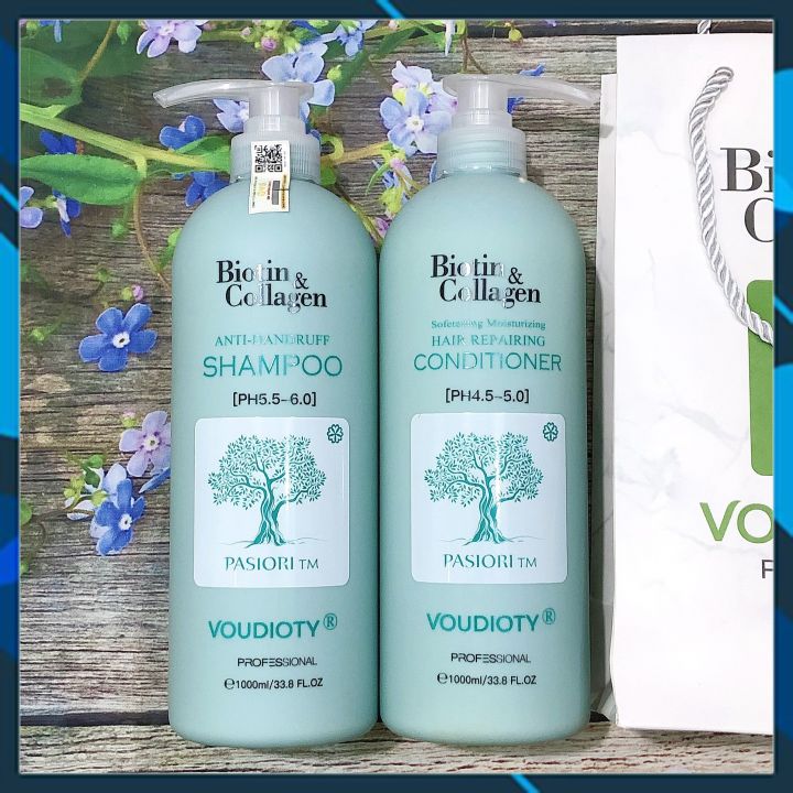 BỘ DẦU GỘI XẢ VOUDIOTY ANTI-DANDRUFF BIOTIN &amp; COLLAGEN XANH BIỂN MỀM MƯỢT NGĂN GÃY RỤNG CHO TÓC &amp; DA ĐẦU GÀU NGỨA 1000ML*2 (NEW 2021)