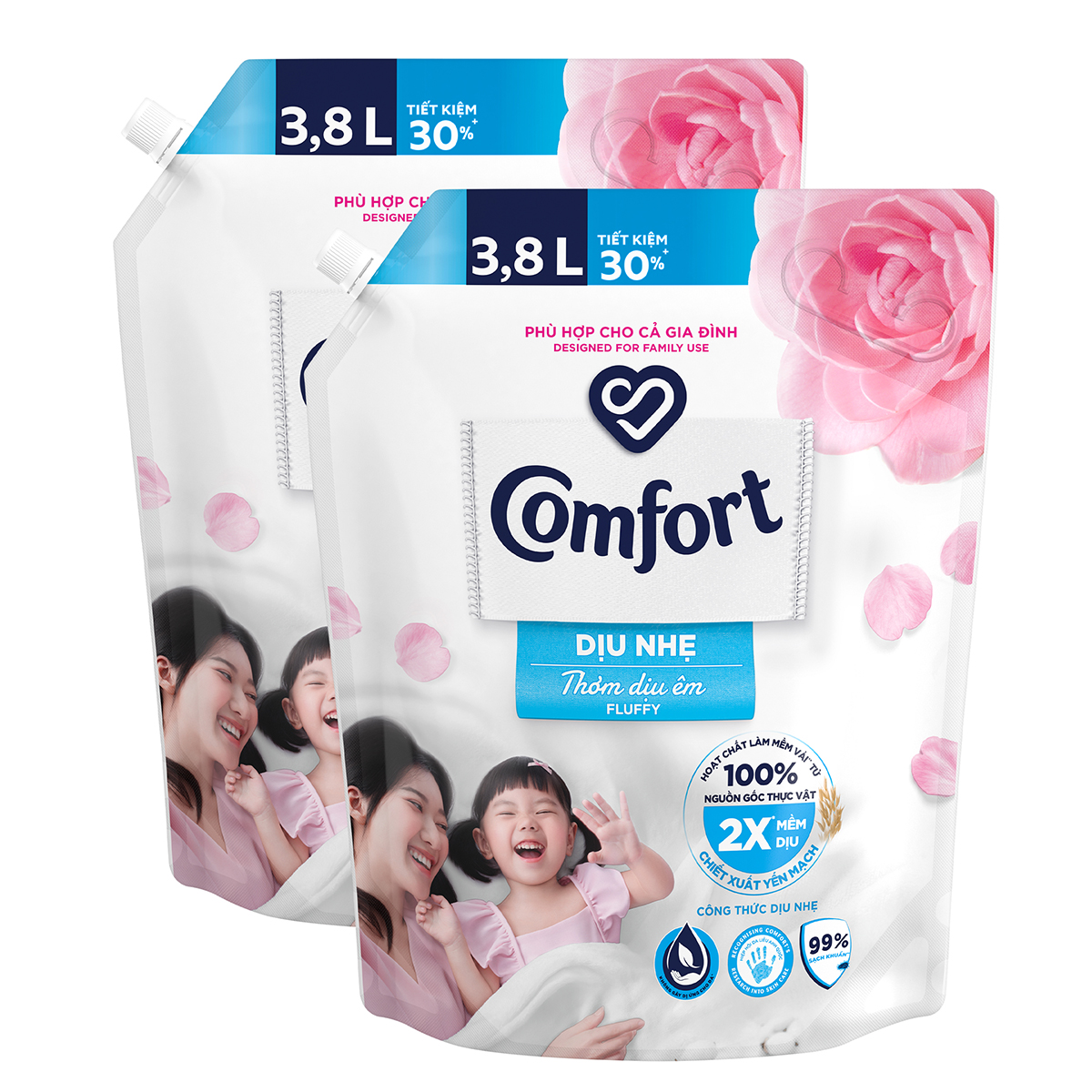 Combo 2 Túi Nước Xả Vải Comfort Dịu Nhẹ Thơm Dịu Êm Cho Cả Gia Đình 3.8L