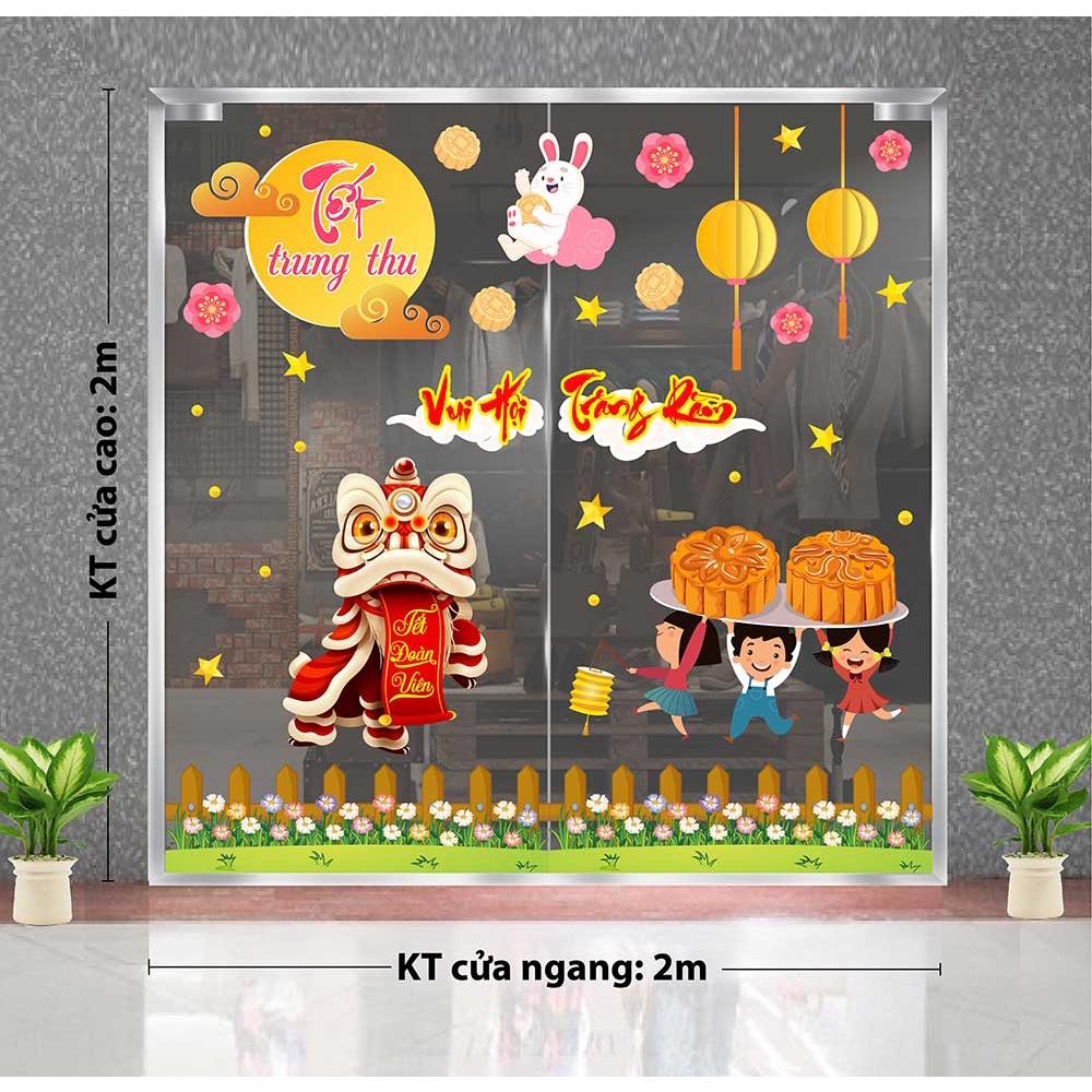 Decal trang trí trung thu 2021 bé phá cổ cùng lân dưới trăng rằm