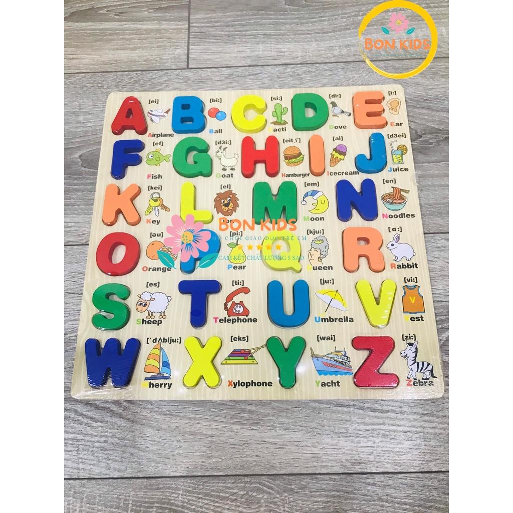 Bảng chữ cái Tiếng Anh bằng gỗ in nổi kèm hình ảnh sinh động - Đồ chơi gỗ xếp hình cho bé