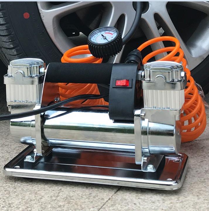 Máy bơm không khí xi lanh đôi gắn trên xe công suất cao một lần thuận lợi nhất cho xe điện di động với máy bơm không khí áp suất cao lốp xe 12V