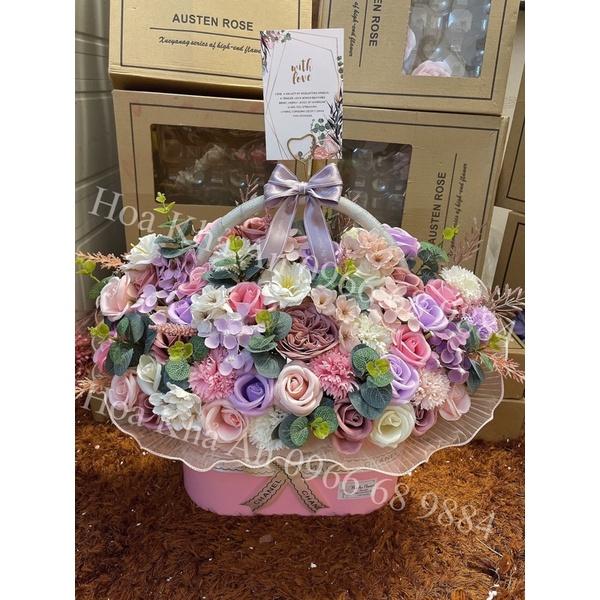 Lẵng hoa sáp mix cao cấp, bền vĩnh cửu. KT: 45x50cm. Inbox chọn tông màu