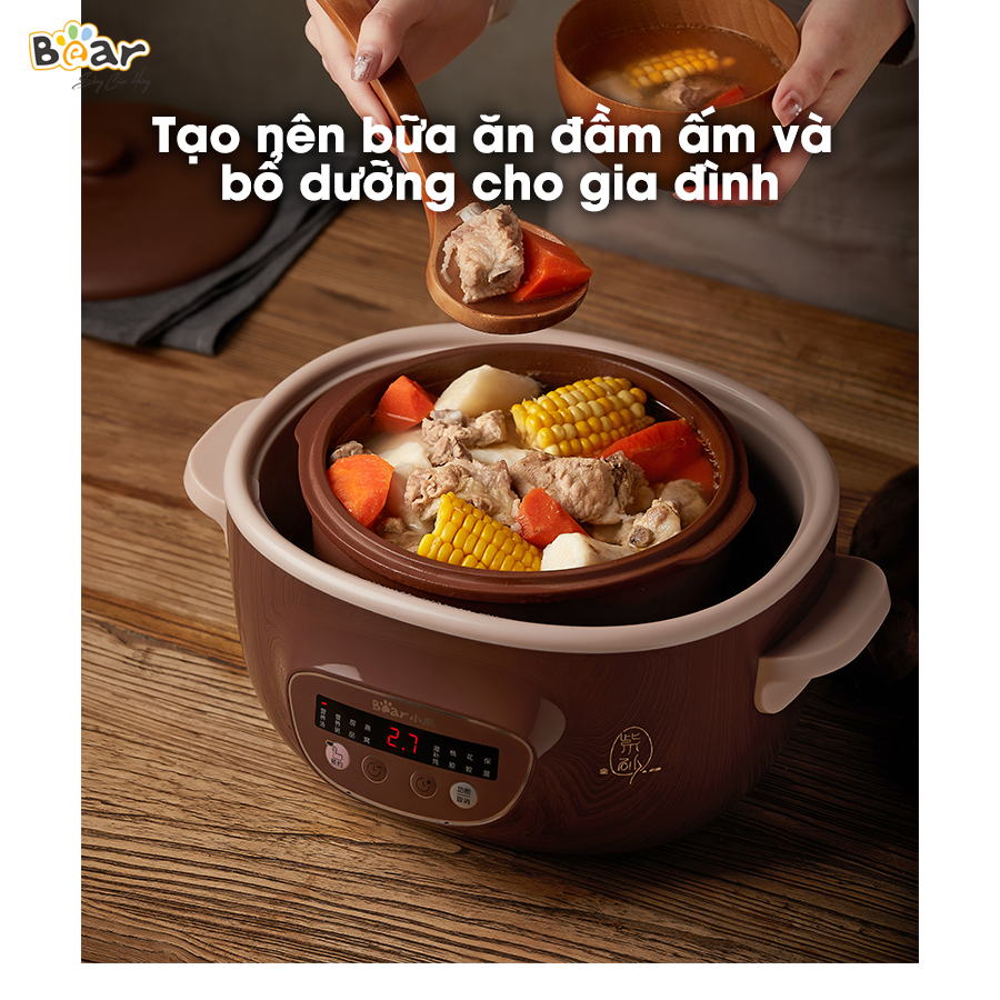 Nồi Nấu Chậm Thố Đất Tử Sa Bear 2,5L Đa Năng Nấu Cháo, Chưng Yến DDZ-C25R6 - Hàng chính hãng