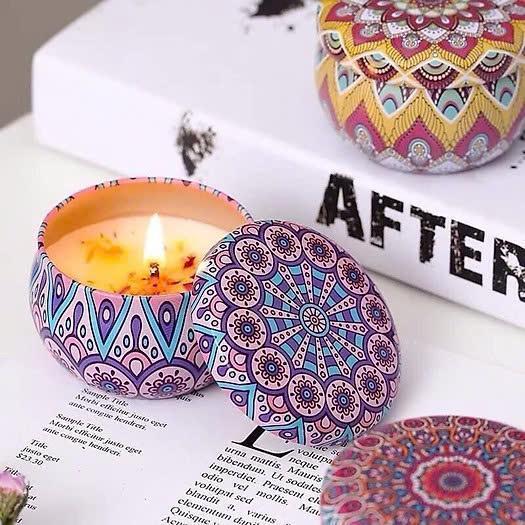 Combo 3 hũ Nến Thơm Hoa Sáp Thiên Nhiên Giúp Thư Giãn - Nến thơm hộp hình thổ cẩm Decor