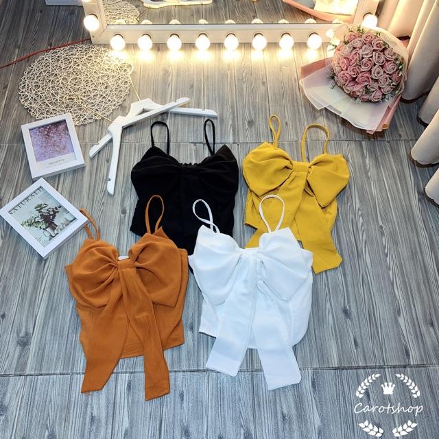 Áo 2 dây nơ ngực chất đũi hình thật freesize dưới 55kg có mút ngực - Carotshop