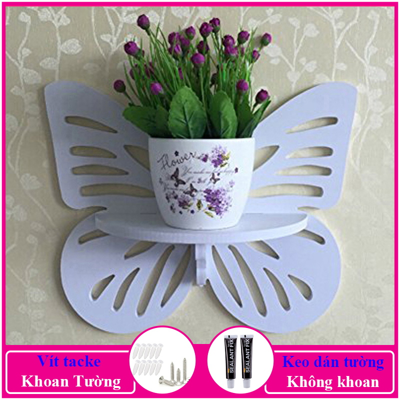 Kệ treo tường trang trí không cần khoan, chất liệu gỗ nhựa cao cấp màu trắng, decor không gian sống - a03