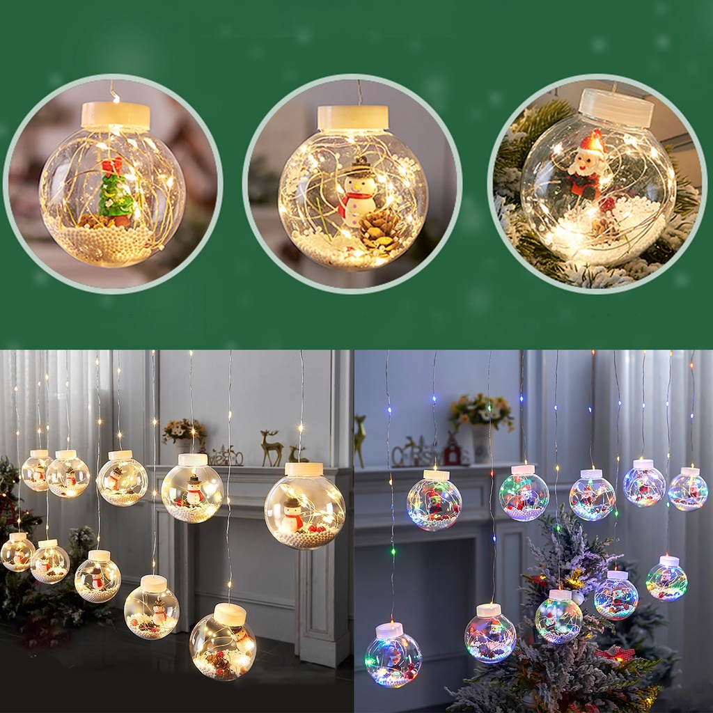 Dây Đèn Mành thả tròn LED Trang Trí Noel Giáng Sinh Ông Già, Cây Thông, Tuần Lộc, Người Tuyết