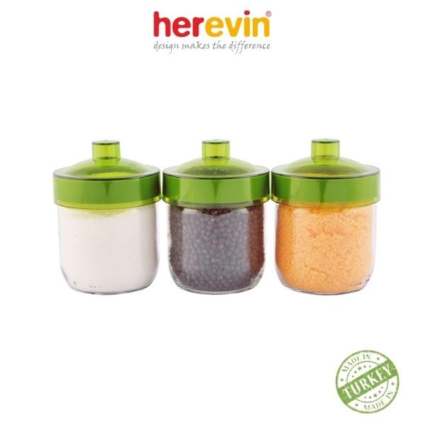 Bộ 3 Hũ Thuỷ Tinh Tròn Trơn Nắm Dúm Herevin 425ml - HEHU131357-205