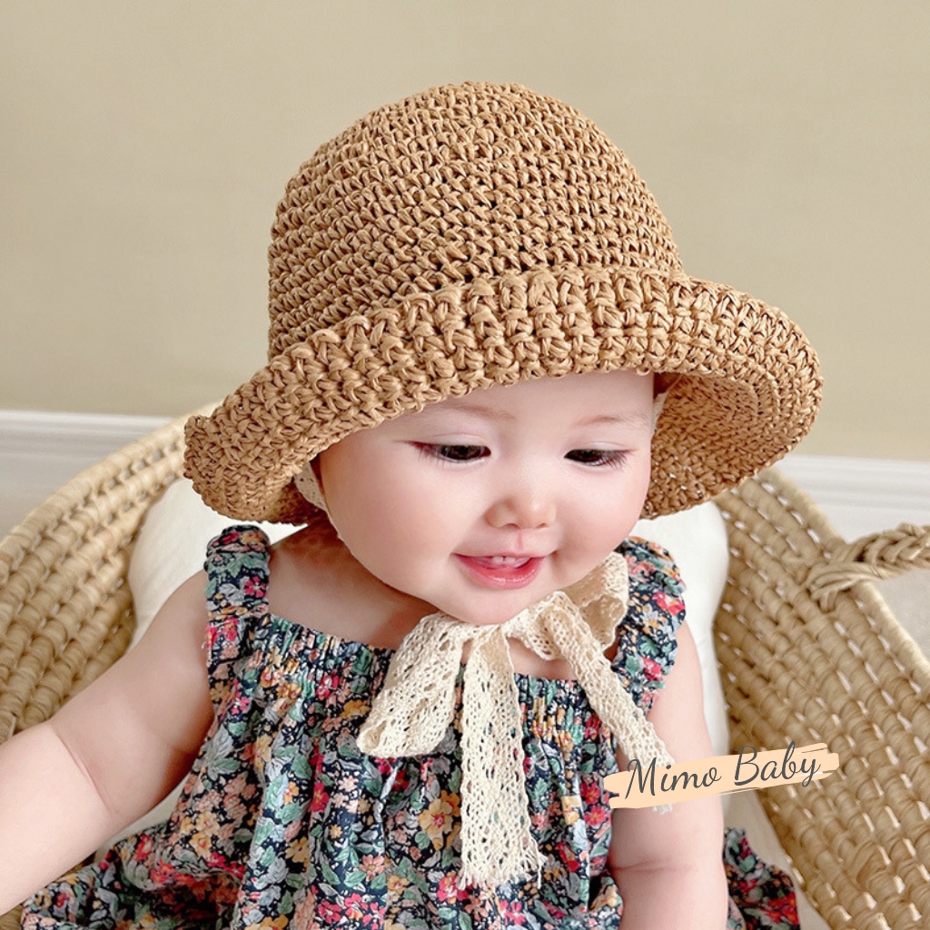 Mũ nón tai bèo chất cói mềm buộc dây ren đáng yêu cho bé MH244 Mimo Baby