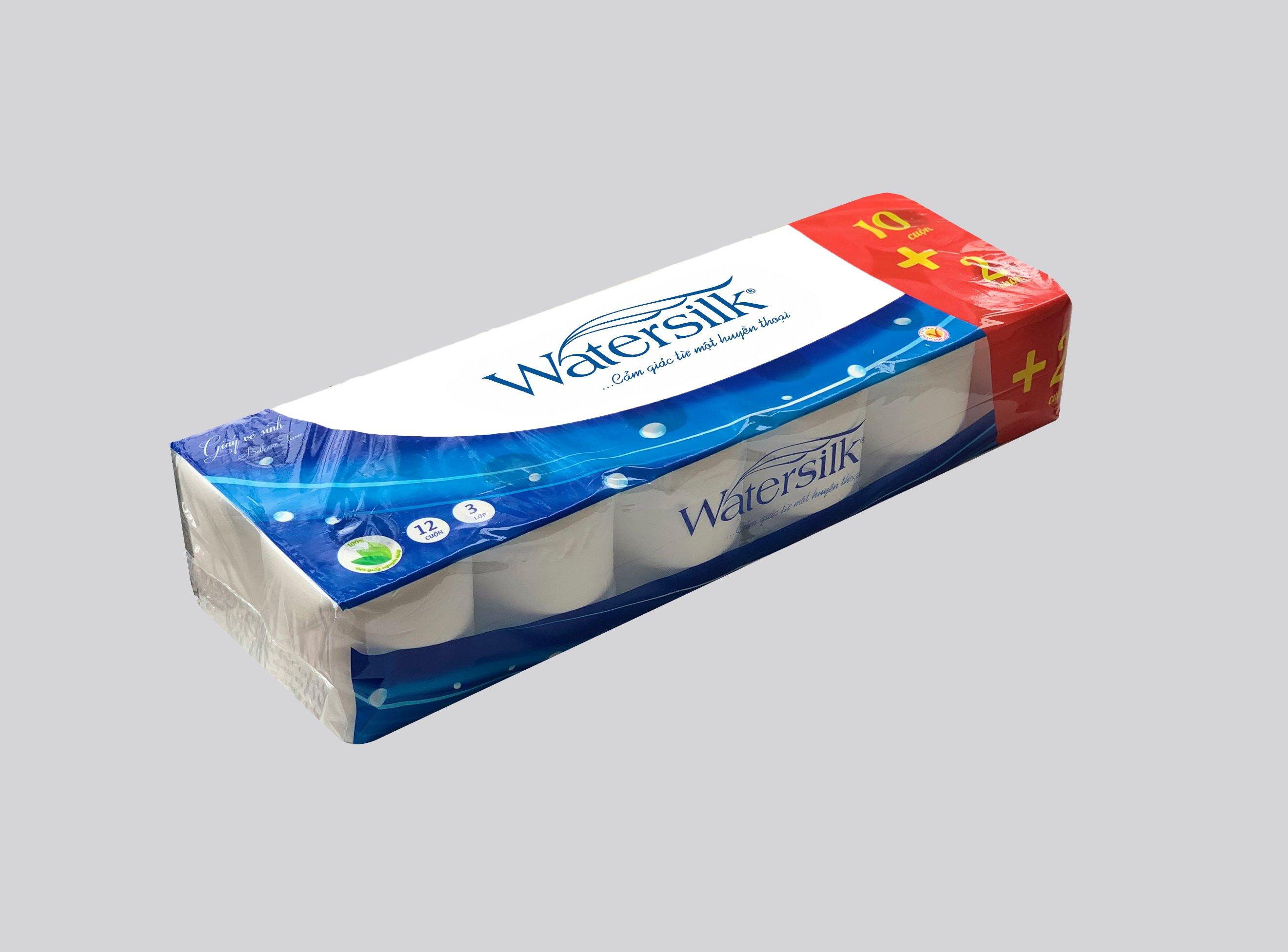 ( Tặng 2 cuộn) Giấy vệ sinh WATERSILK 19.5M Có Lõi 3 Lớp siêu dai mịn, 1.1Kg - 100% Bột giấy nguyên sinh - Hàng chính hãng.