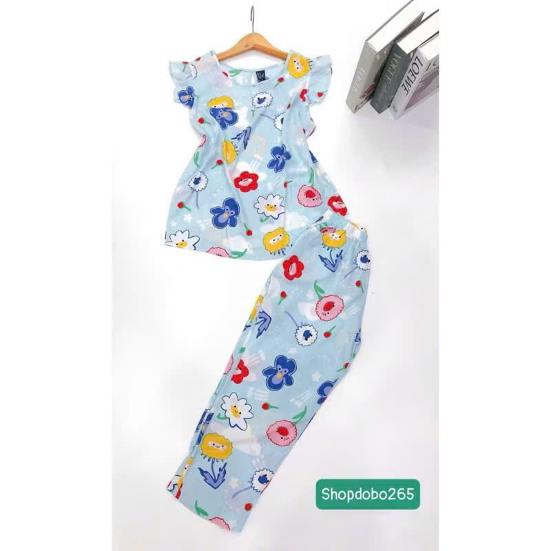 Đồ bộ nữ,đồ ngủ mặc nhà lửng 9 tấc tay cánh tiên vải lanh BL 57 họa tiết dễ thương size 51-70kg
