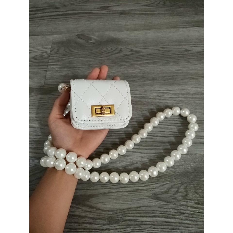 Túi đeo chéo nữ nhỏ QBS11 da PU cao cấp phối ngọc trai xinh xắn phong cách Hàn Quốc