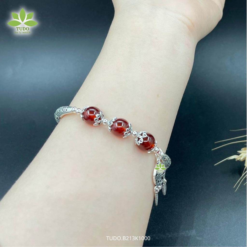 Vòng Tay Bạc Nữ Charm Bạc Dreamcatcher mix Hồng Lựu Đỏ TUDO B213K1000 cho Mệnh Hỏa Thổ