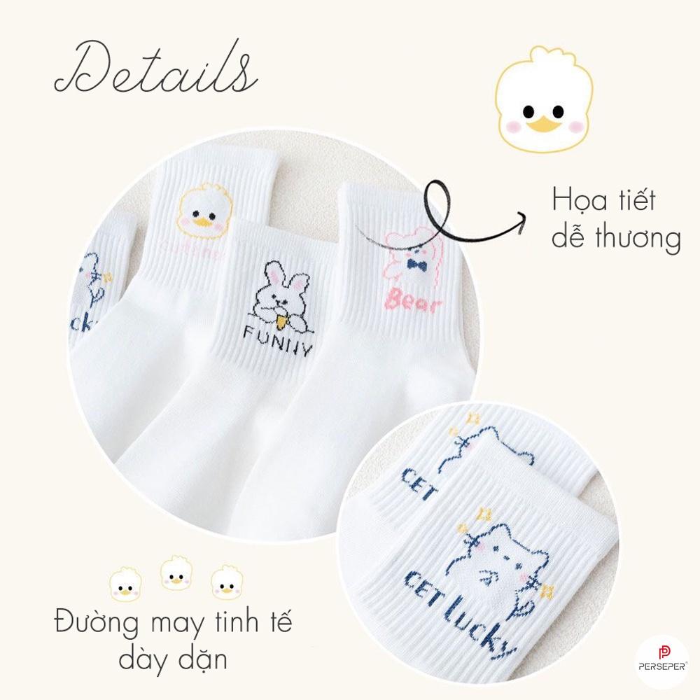 Tất cổ cao nữ họa tiết dễ thương, set tất vớ nữ chất liệu cotton chống hôi chân - TGS SHOP