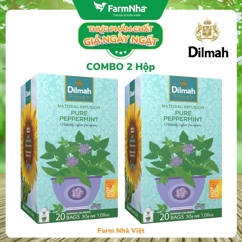 (Combo 2 hộp) Trà Dilmah Pure Peppermint Thảo Dược Bạc Hà túi lọc 20 túi x 1.5gr 30g