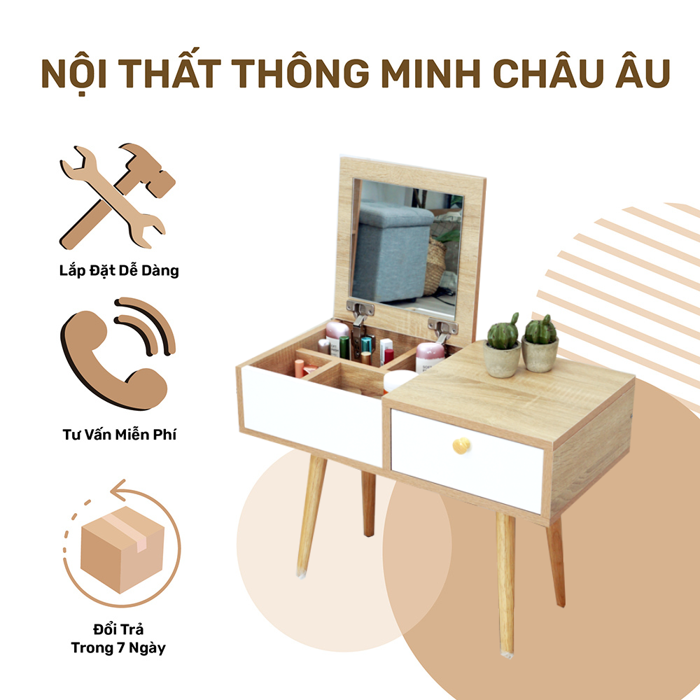 Bàn Trang Điểm Ngồi Bệt Có Gương - Gp143 - Bàn Phấn Mini Đa Dụng Kết Hợp Ngăn Đựng Đồ Trang Điểm