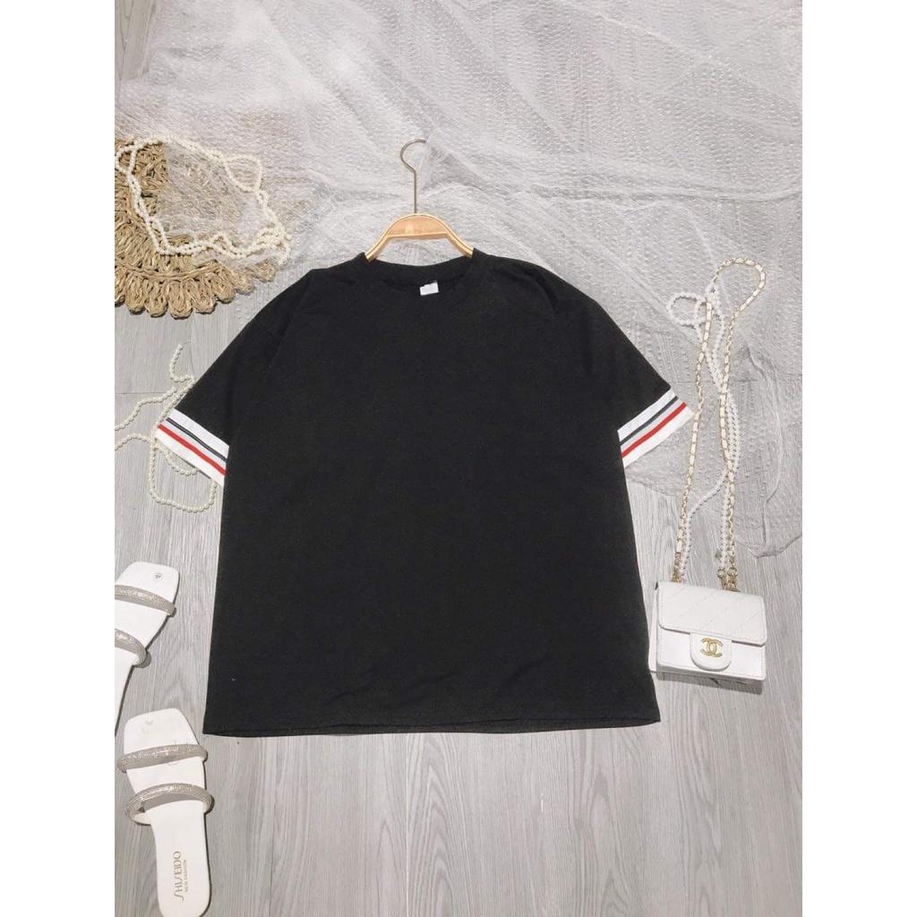 Áo Thun Đen Cổ Tròn Unisex Thome Tay Bo Sọc Cộc Tay