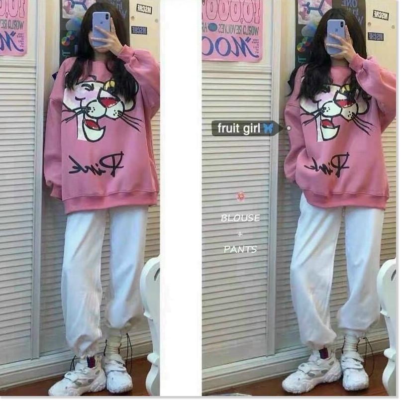 Áo sweater nỉ ngoại CHÚ BÁO HỒNG SIÊU ĐẸP