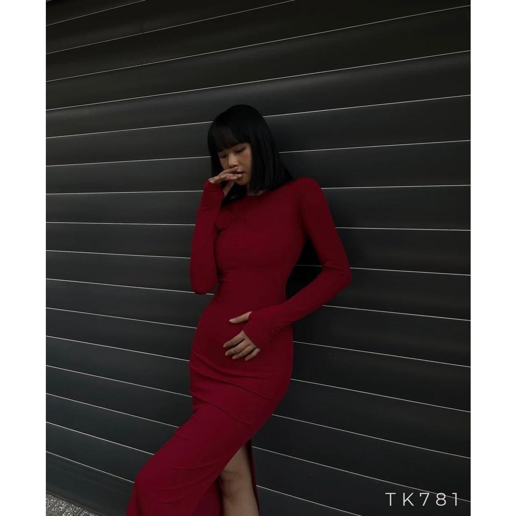 Váy body thun tay dài, chất thun gân dày dặn, ôm dáng