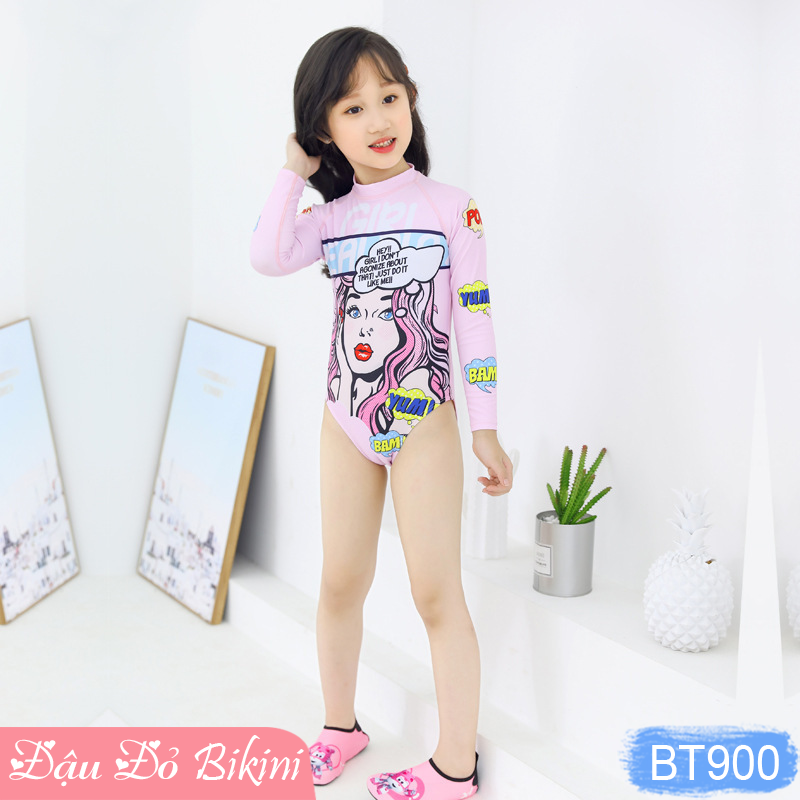 Đồ bơi đôi mẹ và con gái, áo tắm một mảnh dài tay nữ &amp; bé gái loại đẹp, họa tiết trẻ trung xinh xắn, chất thun lạnh mát mịn, co giãn cao | CP900