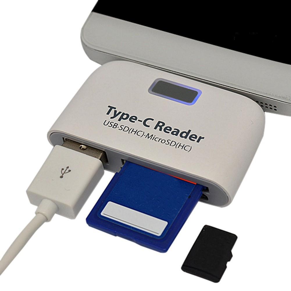 -SPQ- Universal Type C to USB 3.0 OTG Hub Adapter SD/TF Micro SD Memory Card Reader